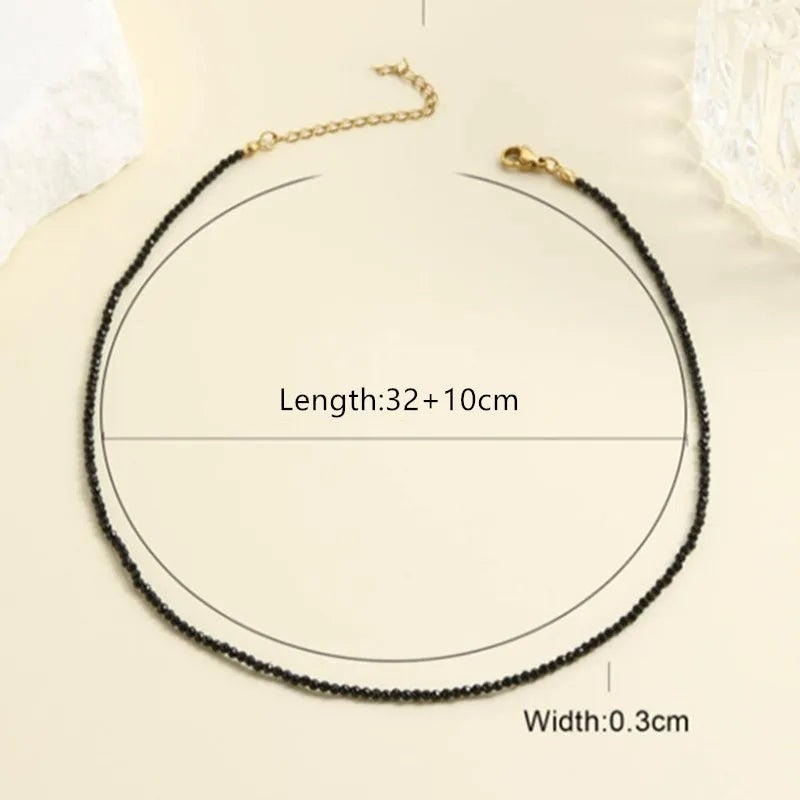 Trendy 3mm  Black Clear Beads Chain Short Choker Necklace Female Jewelry Women Sweet Necklaces Bijoux Femme Ladies Party Gift