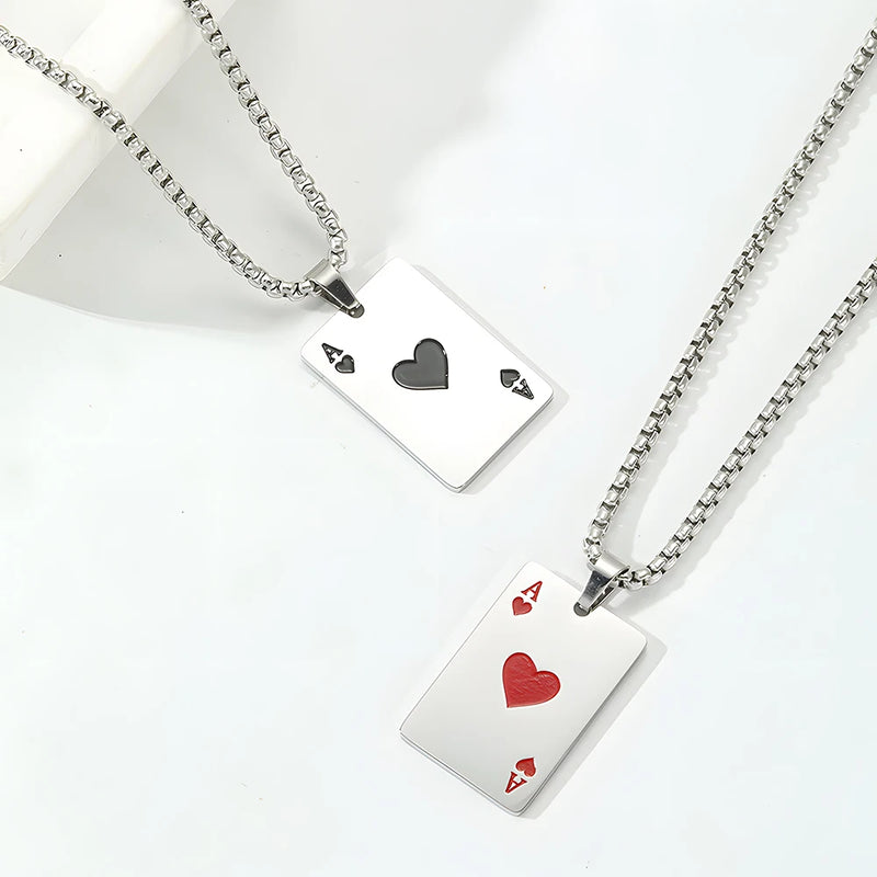 New Hip Hop Stainless Steel Poker Card Ace of Spades Necklace For Women Men Pendant Chain Playing Cards Jewelry Ace of Hearts