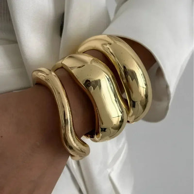 Wide Cuff Bangles Punk Gold Silver Color Geometric Metal Large Bangles for Women Bracelets Men Exaggerated Luxury Jewelry