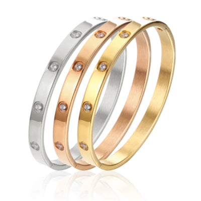 Stainless Steel Women Bangles Gold Plated Bangles For Women Bracelets On Hand Fashion Jewelry Designer Titanium Steel Rhinestone