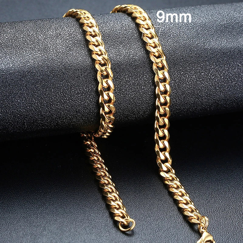 3-11mm Cuban Chain Necklaces for Men Women,Punk Stainless Steel Curb Link Chain Collar,Jewelry Gift for Dad Husband BFF Birthday