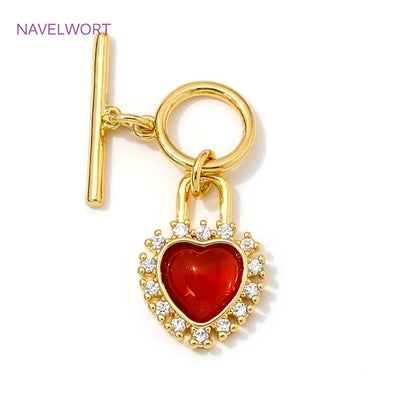 18K Gold Plated With Heart Red Zircon Toggle Clasps OT Clasps Jewelry Connectors  For DIY Bracelet Necklace Making Accessories