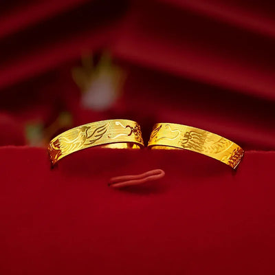 9999 real gold 24K yellow gold Ring Women and Men's Dragon and Phoenix Wedding Ring