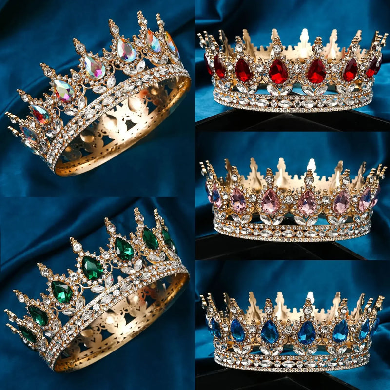 Baroque Round Wedding Crown Bridal Pageant Rhinestone Crystal Tiaras Crown Molding Headpieces For Queens and King