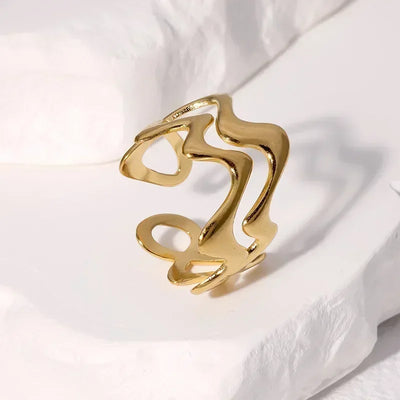 Stainless Steel Irregular Wave Rings for Women Men Creative Gold Color Adjustable Opening Ring Female Statement Jewelry Gifts