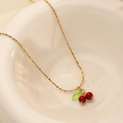 316l stainless steel Cherry Necklace Natural stone beads pendant chain necklace Women's fashion wedding jewelry birthday gift