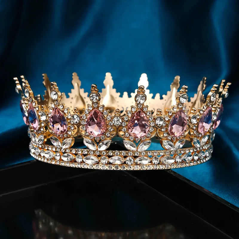 Baroque Round Wedding Crown Bridal Pageant Rhinestone Crystal Tiaras Crown Molding Headpieces For Queens and King