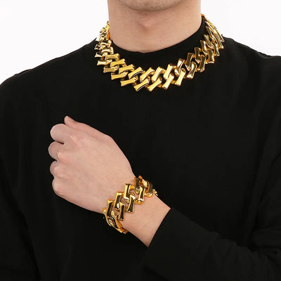 20mm Heavy Punk Retro Cuban Curb Chain Necklace Bracelet Men Women Hiphop Gold Color Stainless Steel Bike Necklaces Jewelry