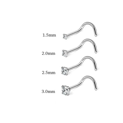 1Piece Surgical Steel Crystal CZ Nose Ring L Shape Nose Studs Square Nostril Nose Piercing Body Jewelry Nariz Lote For Women