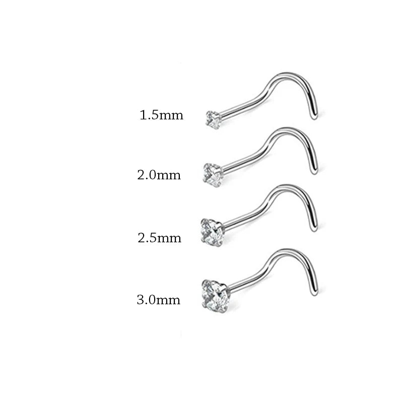 1Piece Surgical Steel Crystal CZ Nose Ring L Shape Nose Studs Square Nostril Nose Piercing Body Jewelry Nariz Lote For Women