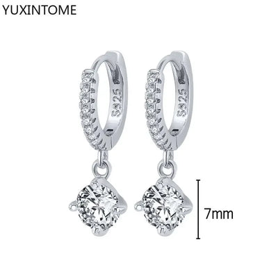 925 Sterling Silver Ear Needle Fashion Hoop Earrings White Crystal Luxury Women's Silver Earrings Wedding Women's Jewelry Gift