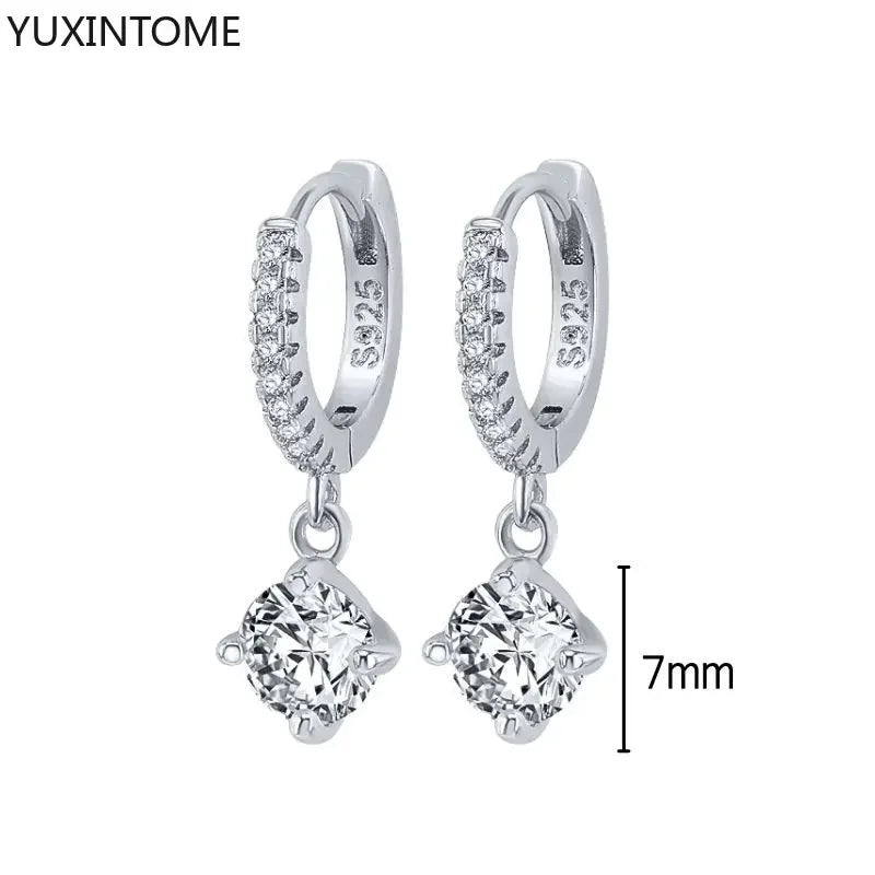 925 Sterling Silver Ear Needle Fashion Hoop Earrings White Crystal Luxury Women&