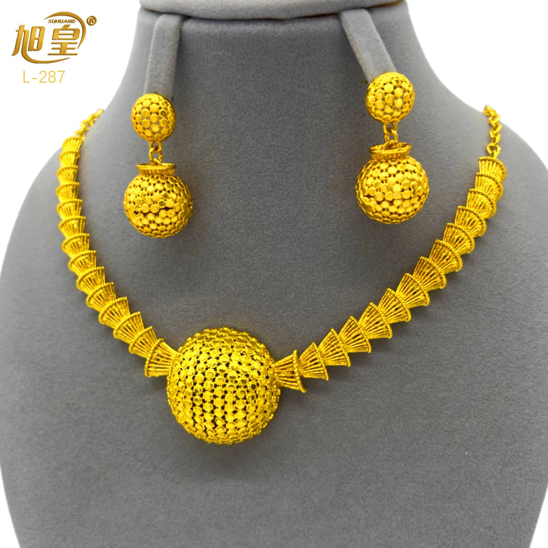 African Bead Necklace Earrings Jewelry Set For Women 24K Gold Plated Dubai Indian Nigeria Bridal Wedding Party Gift Jewellery