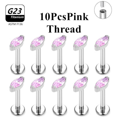 Wholesale Lot10PCS G23 Titanium Internally Threaded Push Pin Body Piercing Jewelry Nose Ring Earrings Stud CZ Ear Helix Pierc