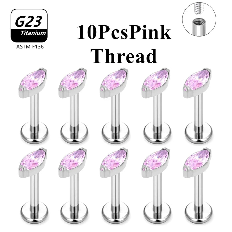 Wholesale Lot10PCS G23 Titanium Internally Threaded Push Pin Body Piercing Jewelry Nose Ring Earrings Stud CZ Ear Helix Pierc