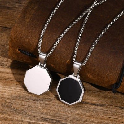 Casual Black Enamel Necklaces for Men,Waterproof Stainless Steel Square Pendant Necklace,Simple Fashion Male Collar Jewelry Gift