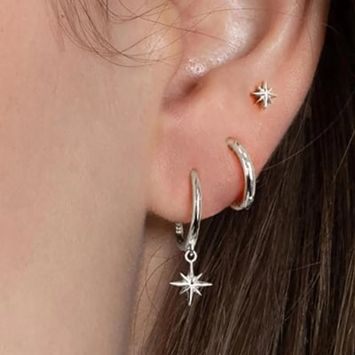 3 Piece Fashion Stainless Steel Round Star Drop Earrings Set for Women 18K Gold Plated Dangle Earring Punk Unisex Rock  Jewelry