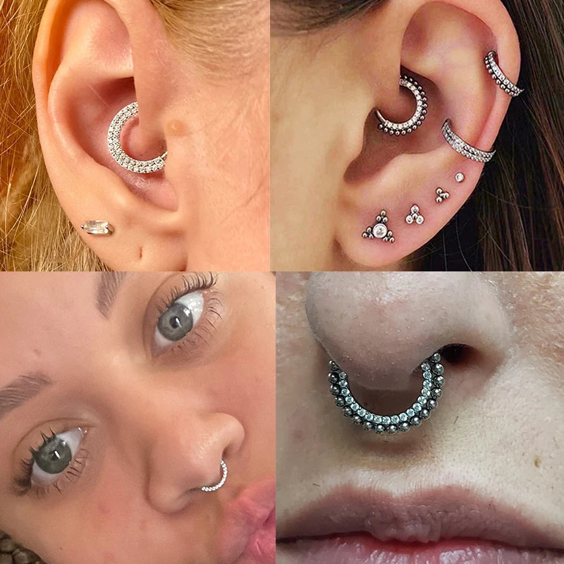 G23 Titanium Nose Rings Hinged Septum Clicker Segment Ear Tragus Cartilage Helix Daith Lip Body Piercing Jewelry Golden Earrings