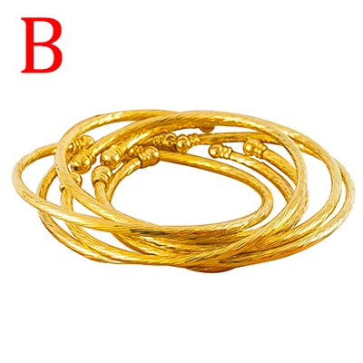 3MM/6pcs Dubai Jewelry For Women Indian Bangles Africa Ball Jewellery Gold Color Beads Bracelet Ethiopian Wedding Bride Gift