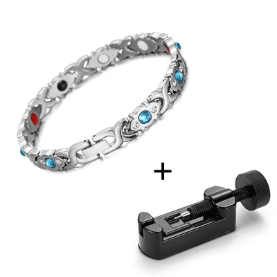 WelMag Healing Magnetic Health Bracelets For Women Stainless Steel Bangle Germanium Bio Energy Chain Crystal Design Accessories