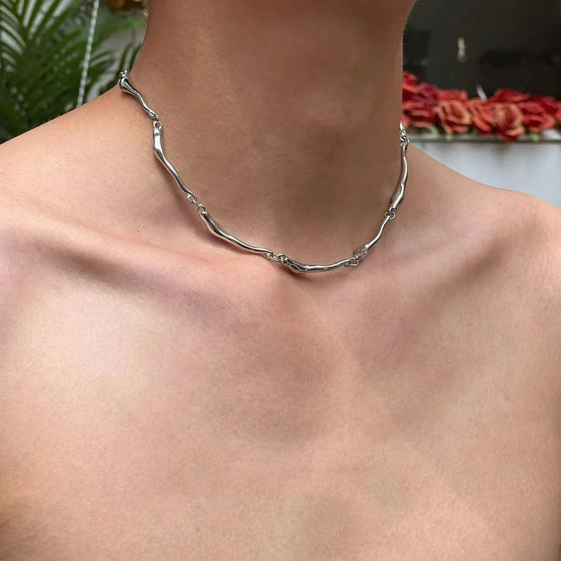 New Irregular Wave Shape Chain Men Necklace Advanced Sense Stainless Steel Figaro Cuban Chain Necklace For Men Women Jewelry
﻿