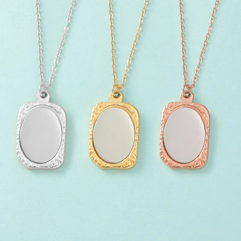 Stainless Steel Mirror Polished Picture frame Mirrors Pendant Necklaces Chokers For Women Men Lovers Jewelry Gifts