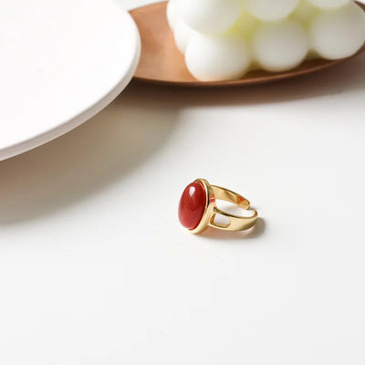 High Quality Trendy Red Agate Stone Yellow Gold Color Ladies Ring Promotion Jewelry For Women Christmas Gifts No Fade