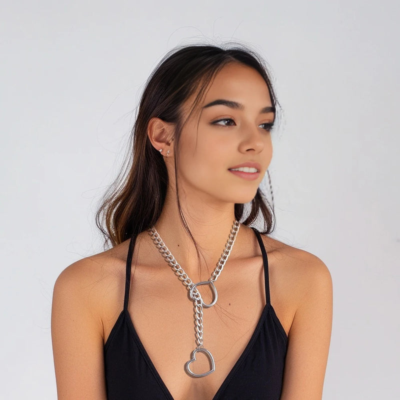 Heart Slip Chain Necklace For Women Punk Rock Long Chain Choker Necklace Gifts Adjustable Goth Jewelry