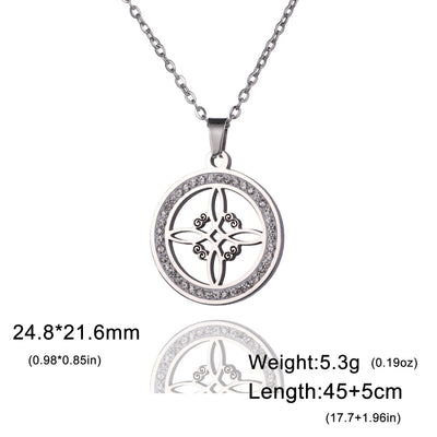 Skyrim Witchcraft Witch Knot Necklace Stainless Steel Clear Zircon Round Pendant Necklaces Amulet Wicca Jewelry Birthday Gift