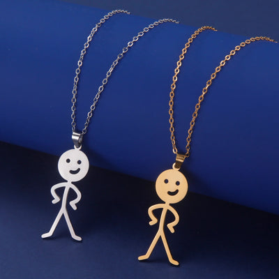 Teamer Hip Hop Middle Finger Stickman Necklace Rock Punk Funny Doodle Pendant Necklace for Women Men Trend Jewelry Gift