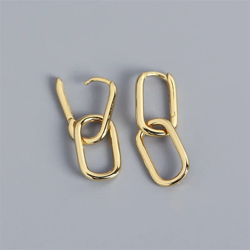 Retro Double Loop Design Drop Earrings Gold Color Geometric Round Hoop Earrings for Women Girls Punk Hip Hop Fashion Jewelry