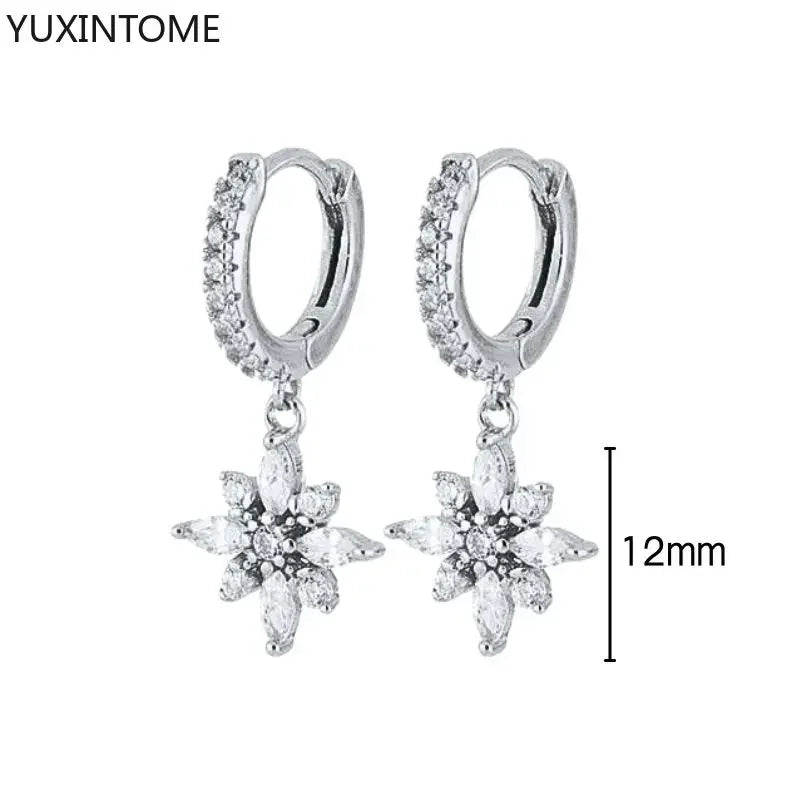 925 Sterling Silver Ear Needle Fashion Hoop Earrings White Crystal Luxury Women&