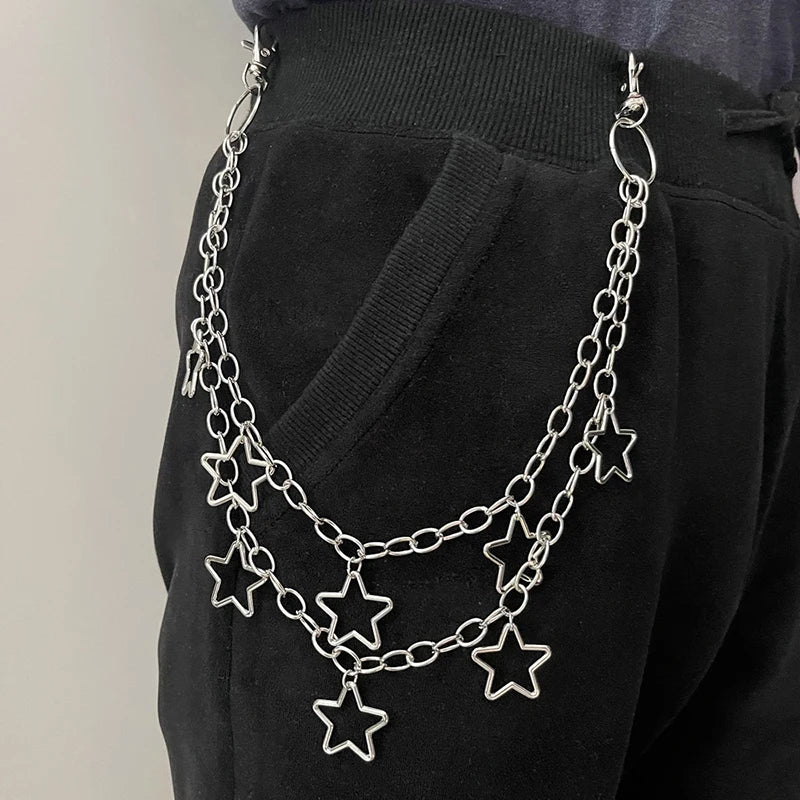 Punk Steet Keychains Chain Women Men Moon Star Rivets Skull Accessories Choice Rock Goth Pants Waist Belt Chain On Jeans Jewerly