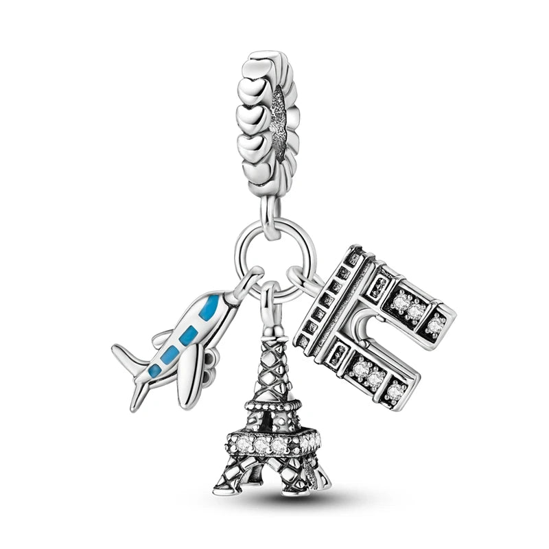 925 Sterling Silver Earth Airplane Globe Love Travel Dangle Charm Fine Beads Fit Original Charm Bracelet Necklace Jewelry Women