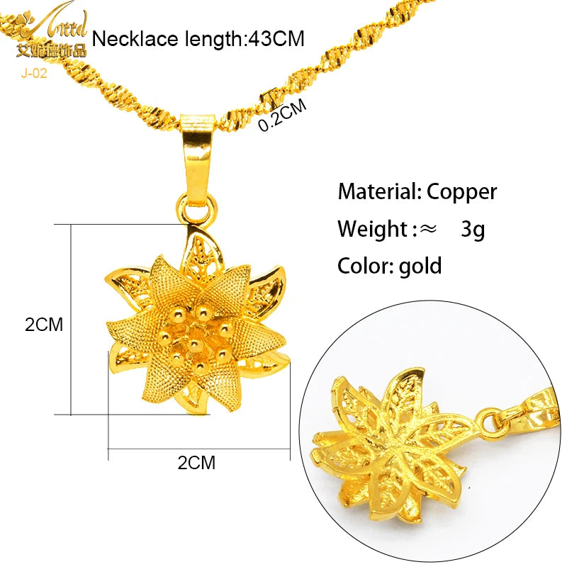 ANIID Dubai Golden Necklace Nigerian Bridal Wedding Fashion Hollow Flower Chain Pendant Indian Arab Kids Jewellery For Girls