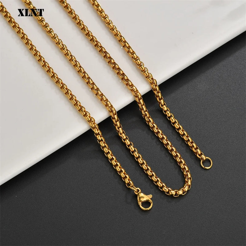 XLNT 2MM 2.5MM 3MM Box Chains Stainless Steel Necklace DIY Long Necklaces Jewelry for Women Men Statement 45CM-75CM