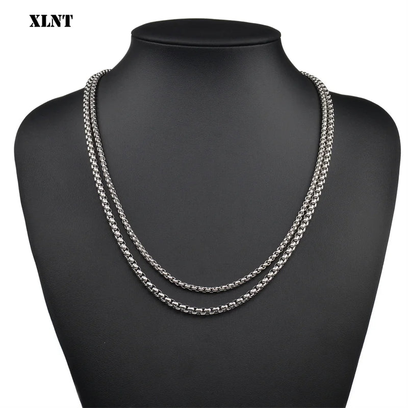 XLNT 2MM 2.5MM 3MM Box Chains Stainless Steel Necklace DIY Long Necklaces Jewelry for Women Men Statement 45CM-75CM