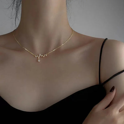 Korean Summer Zircon Heartbeat Pendant Necklace Female Personality Trend Ins Style Collarbone Chain Trendy Clavicle Chain