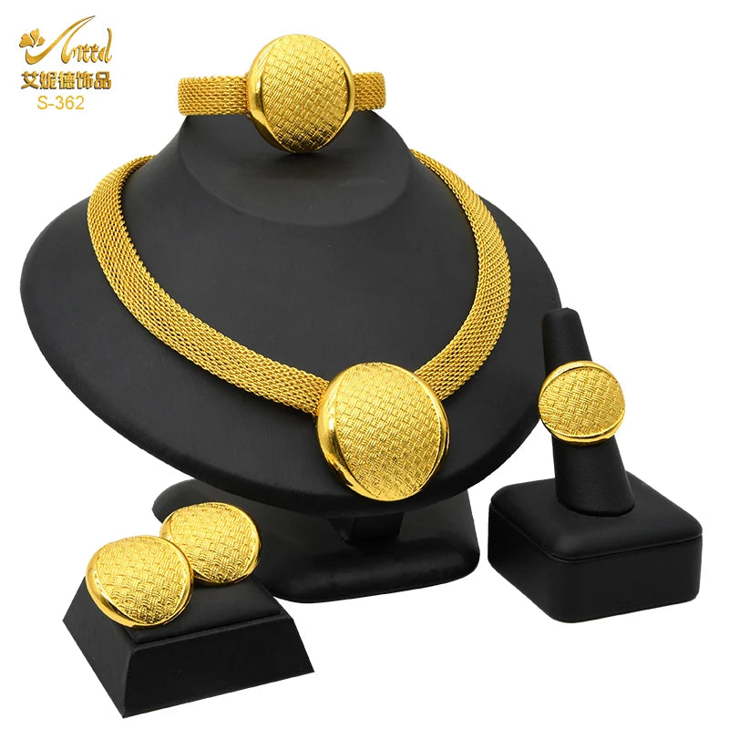 ANIID Womens Ethiopian Gold Color Jewelry Set Bridal Dubai Jewellery Wedding Brazilian Eritrean African Earring Necklaces Set