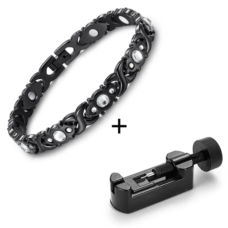 WelMag Healing Magnetic Health Bracelets For Women Stainless Steel Bangle Germanium Bio Energy Chain Crystal Design Accessories