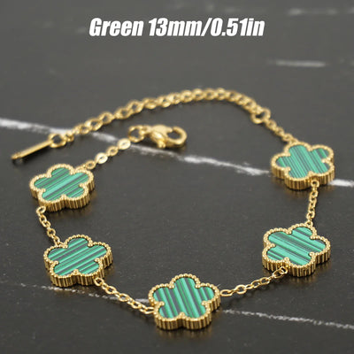 Adjustable New Design Gold Plated Stainless Steel 316L Plant Flower Bracelet With Five Leaf Petals Women's Luxury Gifts Clover