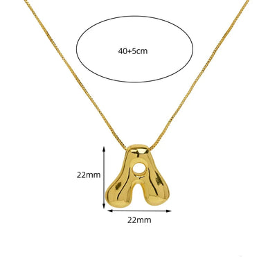 Golden Color Stainless Steel Initial Necklace for Women Girls Chunky Bubble Letter Pendant Necklaces Trendy Collar Jewelry Gift