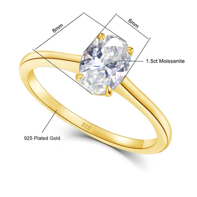 Szjinao AU585 14K Yellow Gold 1.5CT Moissanite Ring For Women Oval Cut Diamond Wedding Jewelry Gift With K Gold Certificate Sale