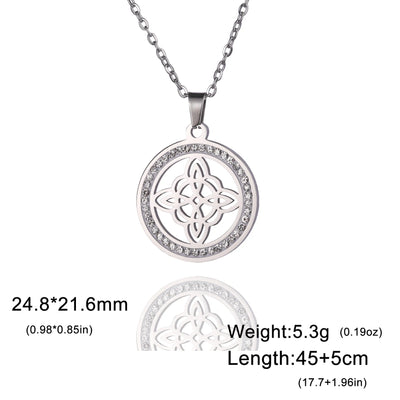 Skyrim Witchcraft Witch Knot Necklace Stainless Steel Clear Zircon Round Pendant Necklaces Amulet Wicca Jewelry Birthday Gift