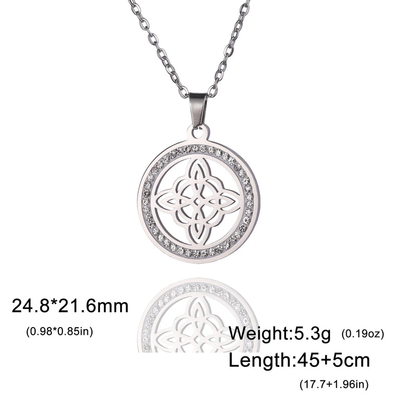 Skyrim Witchcraft Witch Knot Necklace Stainless Steel Clear Zircon Round Pendant Necklaces Amulet Wicca Jewelry Birthday Gift