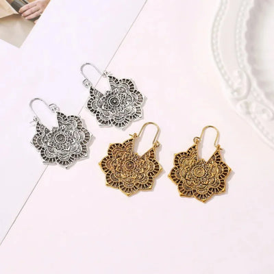 FSUNION 2024 New Femme Oorbellen Antique Gypsy Indian Tribal Ethnic Hoop Dangle Mandala Earrings Boho Boucle Doreille