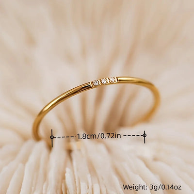 Stainless Steel Plated Paved Tiny Zircon Stackable Ring Golden Color Thin Ring Jewelry