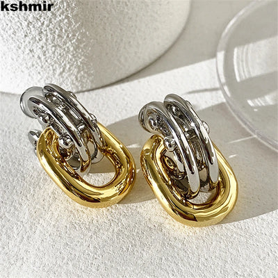 kshmir 2022 temperament two-color metal stitching fashion women earrings earrings women Jewelry Accessories Gifts