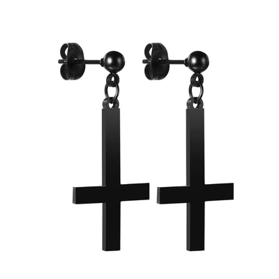 BONISKISS Men Women Stainless Steel Inverted Upside Down Cross Earring Church of Satan Temple Occult Satanic Witchy Stud Jewelry