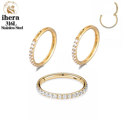 1/10/50PCS Stainless Steel Zircon Hinged Segment Nose Septum Clicker Ring Round Earrings Hoops Ear Tragus Helix Piercing Jewelry